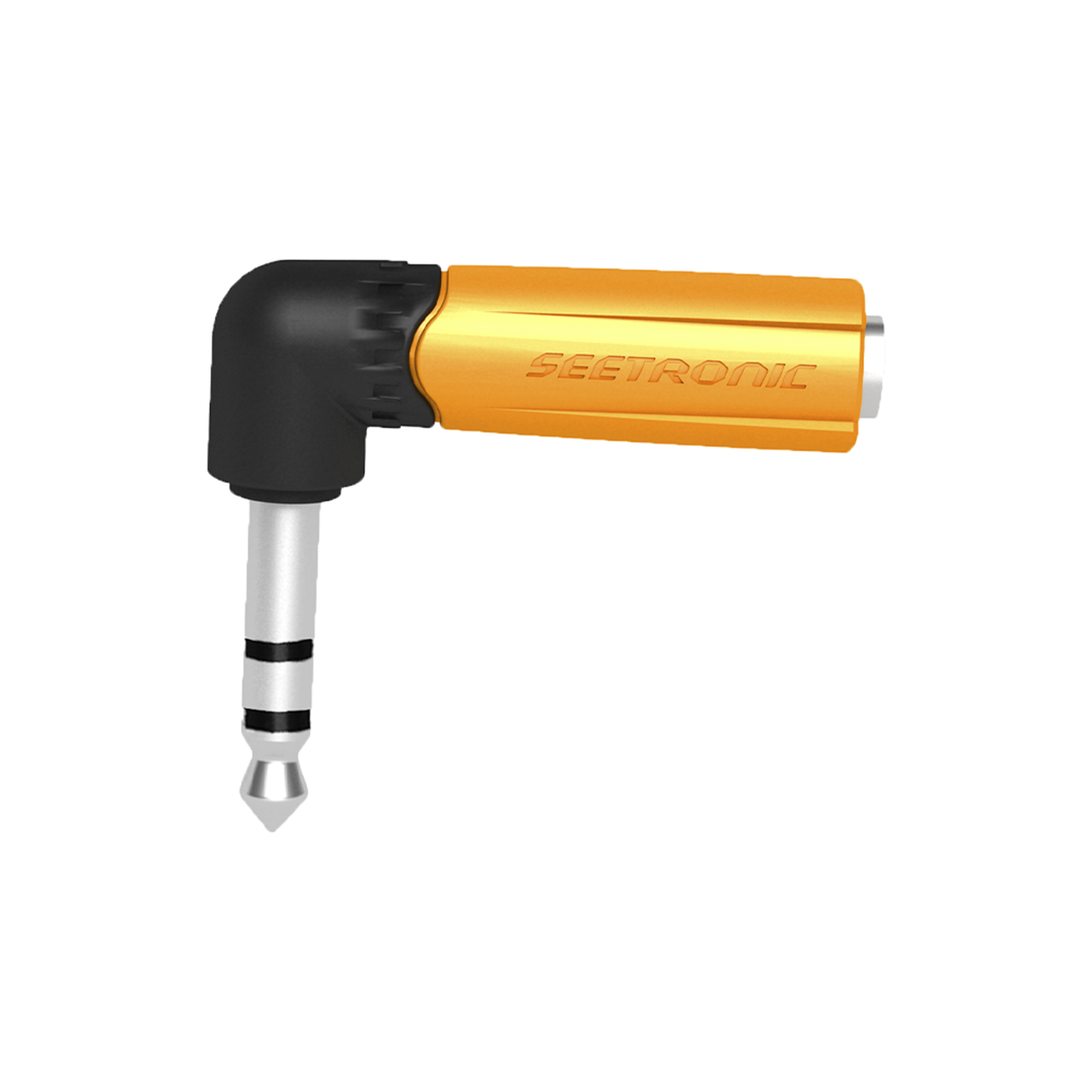 Conector Estéreo | 1/4in - 1/4in | Conector de angulo recto | Adaptador de Carcasa de Plastico Conector Estéreo | 1/4in - 1/4in | Conector de angulo recto | Adaptador de Carcasa de Plastico